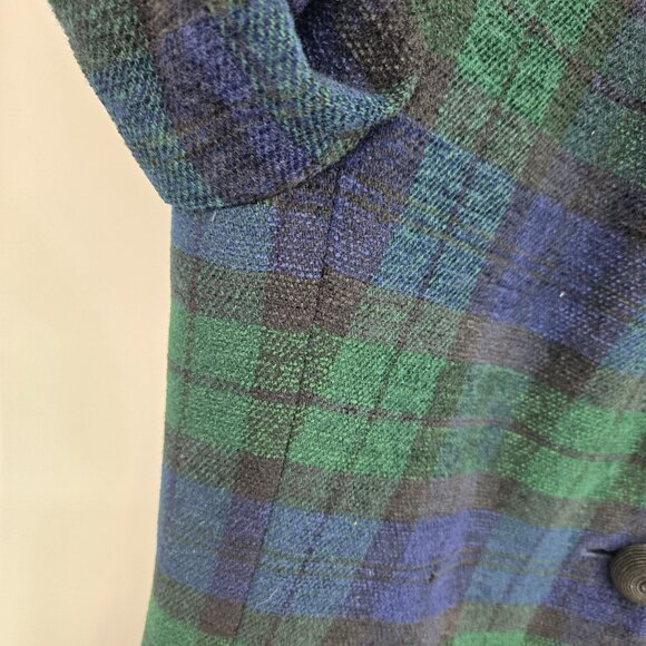 Liz Claiborne size 4 green blue Tartan plaid 3 button long blazer wool blend - Picture 7 of 13